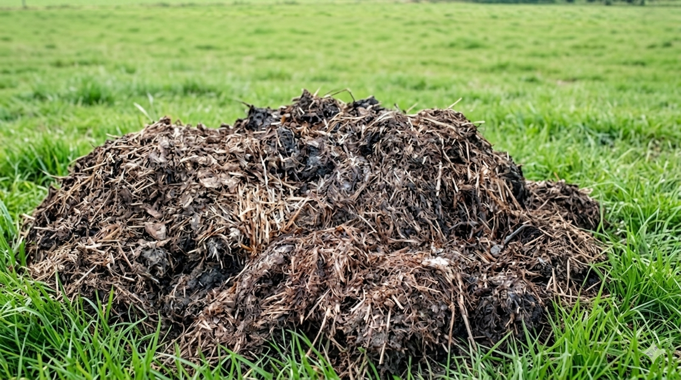 pile of aged manure compost — use only fully composted manure on banana trees