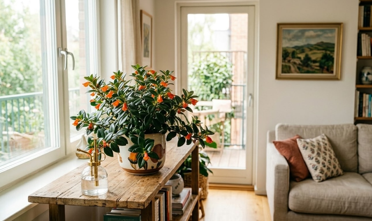 goldfish plant thriving near a bright sunny window indoors