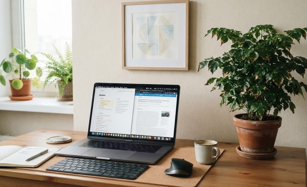China doll plant on a home office desk beside a laptop
